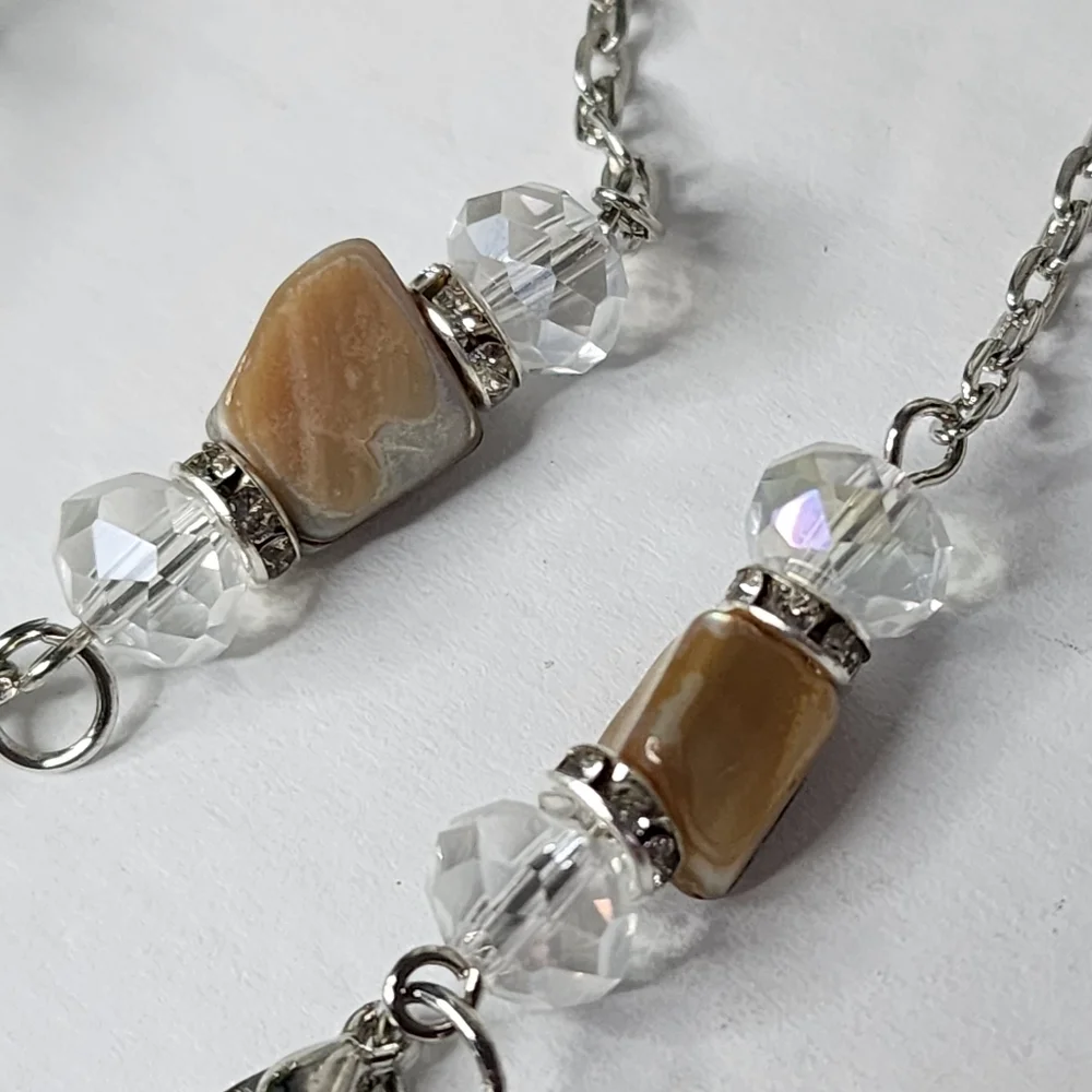 Silver with Natural Stone Multi Use Chain Mask Eyeglass or ID Holder New